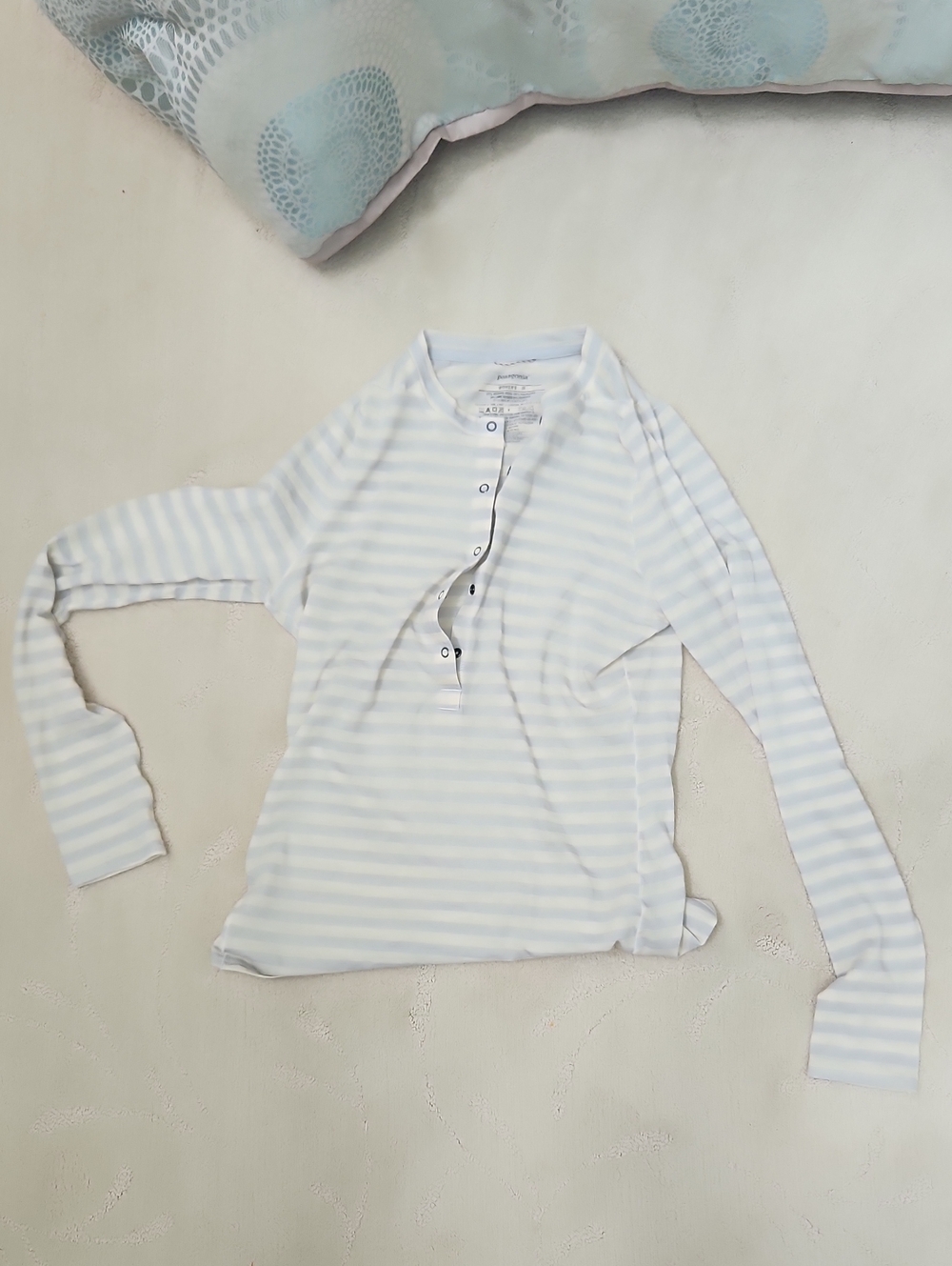 Patagonia Light Blue and White Striped Henley